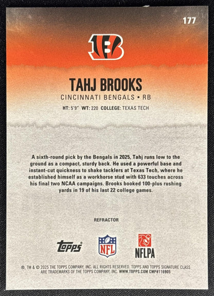 Tahj Brooks 2025 Topps Signature Class Chrome Rookie White Refractor Bengals Sports Trading Cards