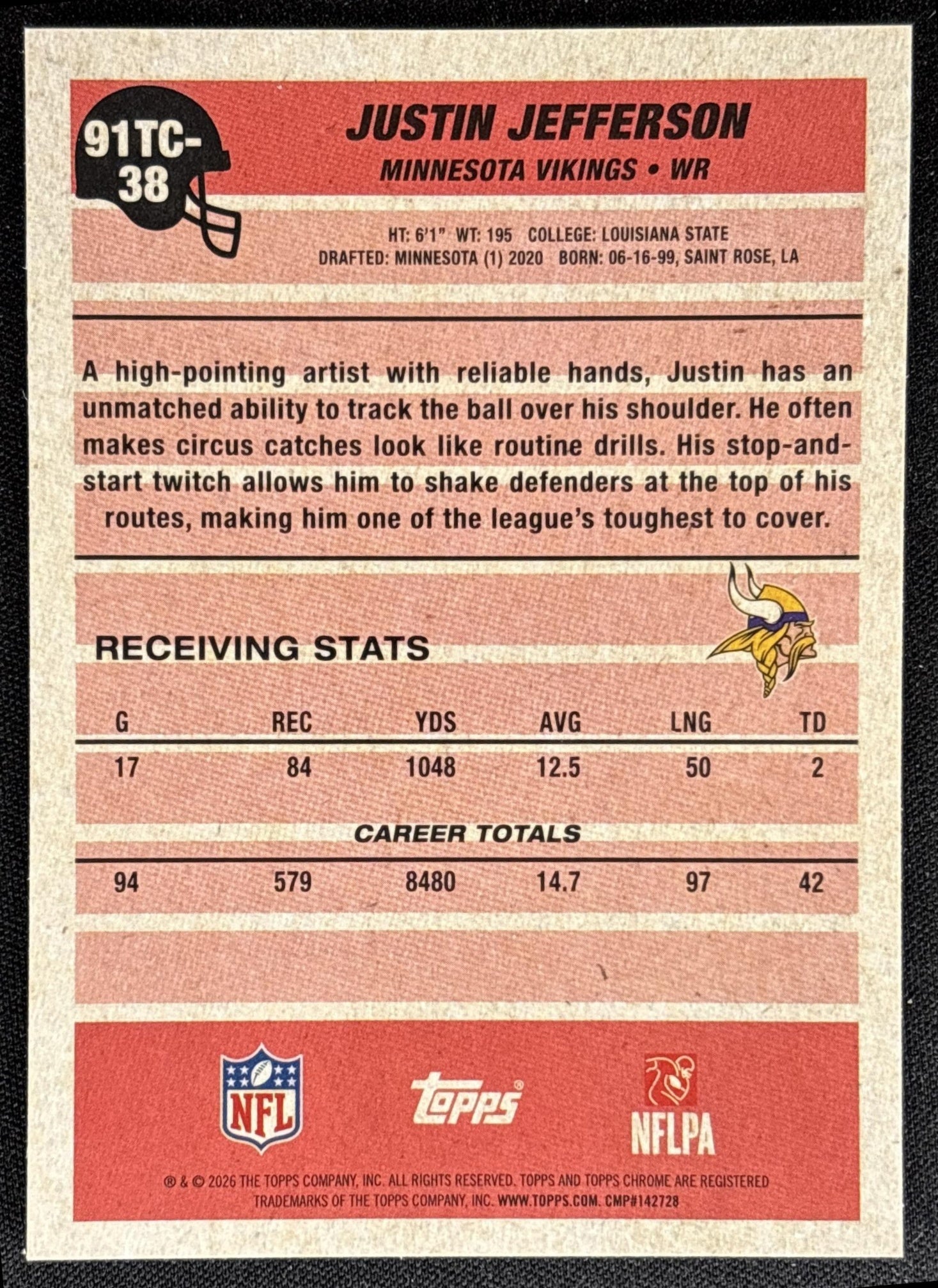 Justin Jefferson 2026 Topps 1991 Chrome Mojo Refractor Vikings