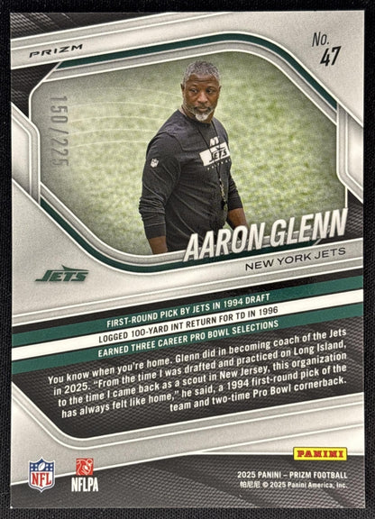 Aaron Glenn 2025 Panini Prizm Purple Ice /225 Jets back