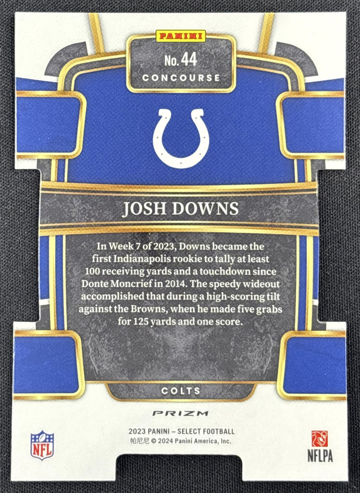 Josh Downs 2023 Panini Select Black and Green Prizms Die Cut Colts