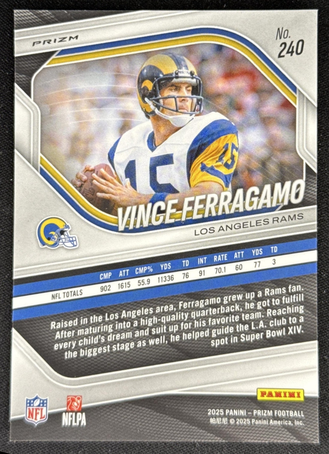 Vince Ferragamo 2025 Panini Prizm Green Flash Rams Sports Trading Card