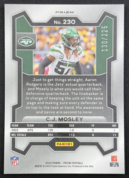 C.J. Mosley 2023 Panini Prizm Purple Ice /225 Jets