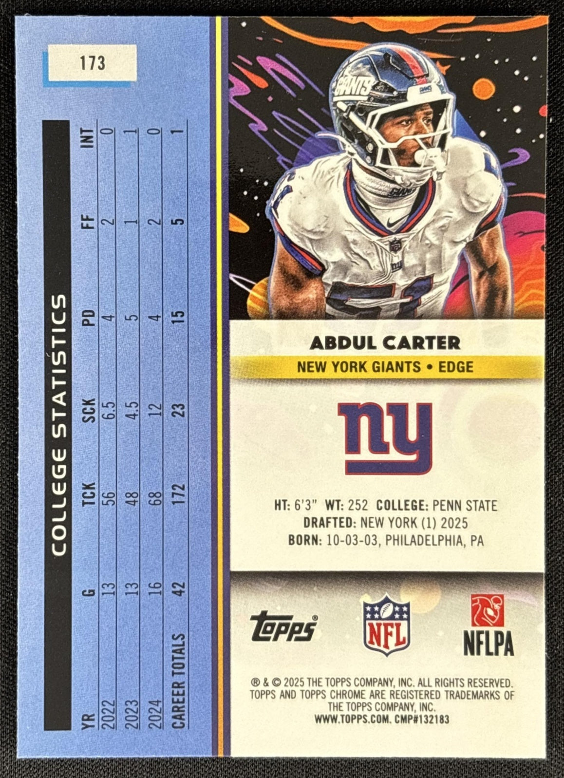 Abdul Carter 2025 Topps Cosmic Chrome Giants