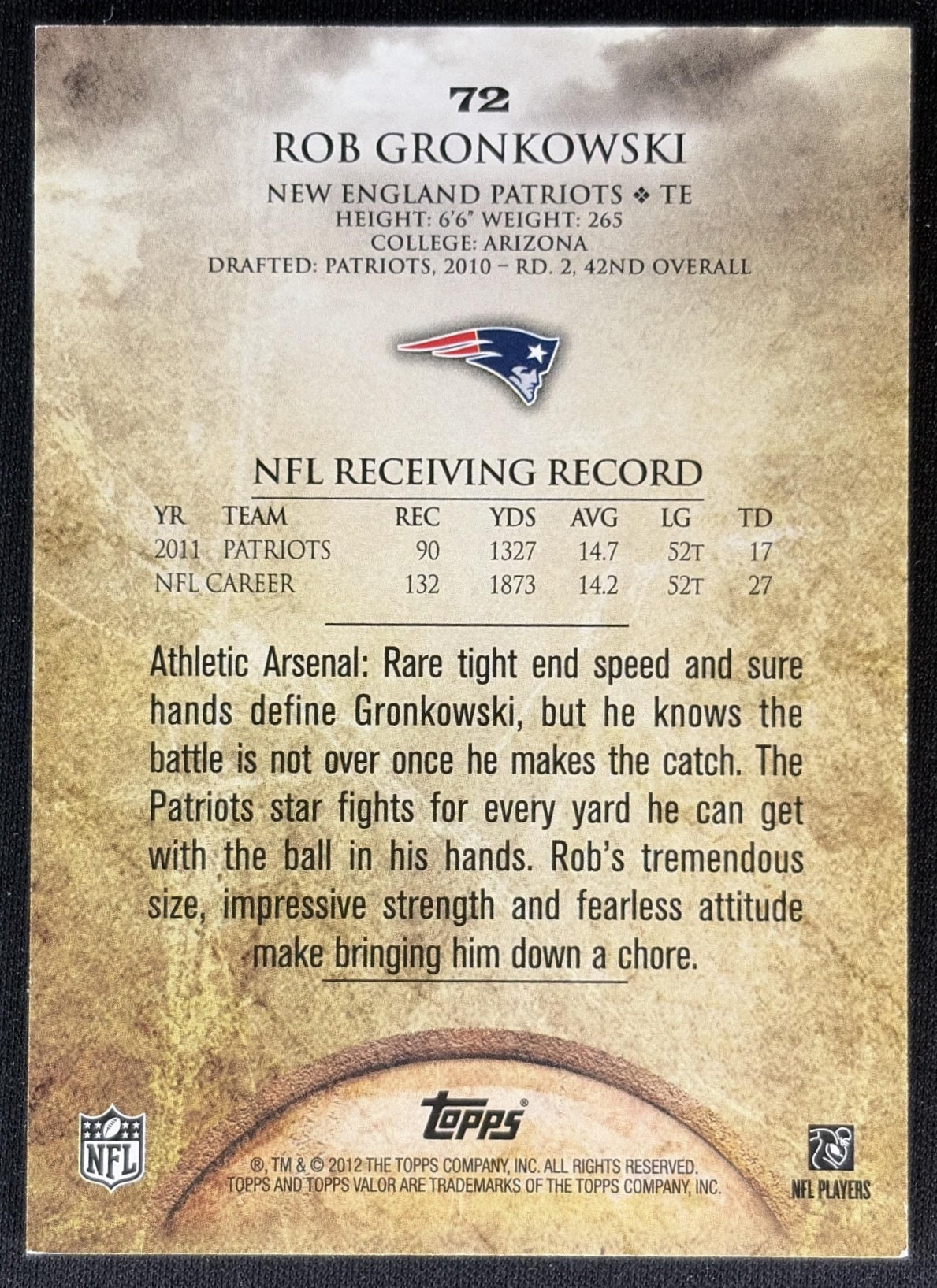 Rob Gronkowski 2012 Topps Valor /170 Patriots Sports Trading Cards