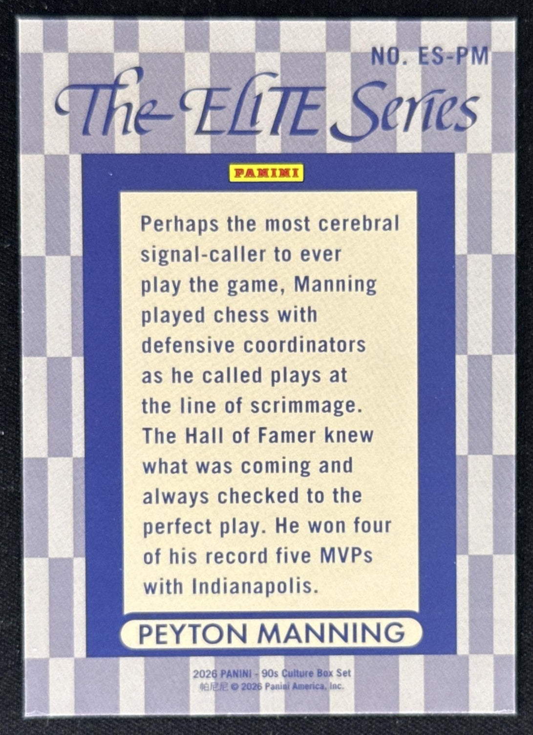 Peyton Manning 2026 Panini 90s Pop Culture Elite Series