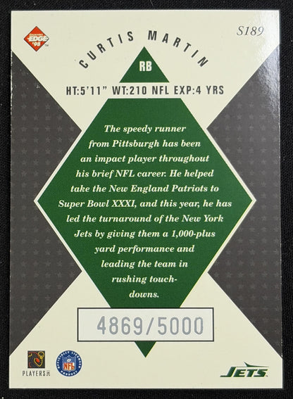 Curtis Martin 2000 Collector's Edge Masters Legends /5000 Jets sports trading card back