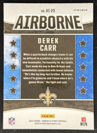 Derek Carr 2023 Panini Rookies & Stars Airborne Red Plaid Saints New Orleans Saints Sports Trading Card