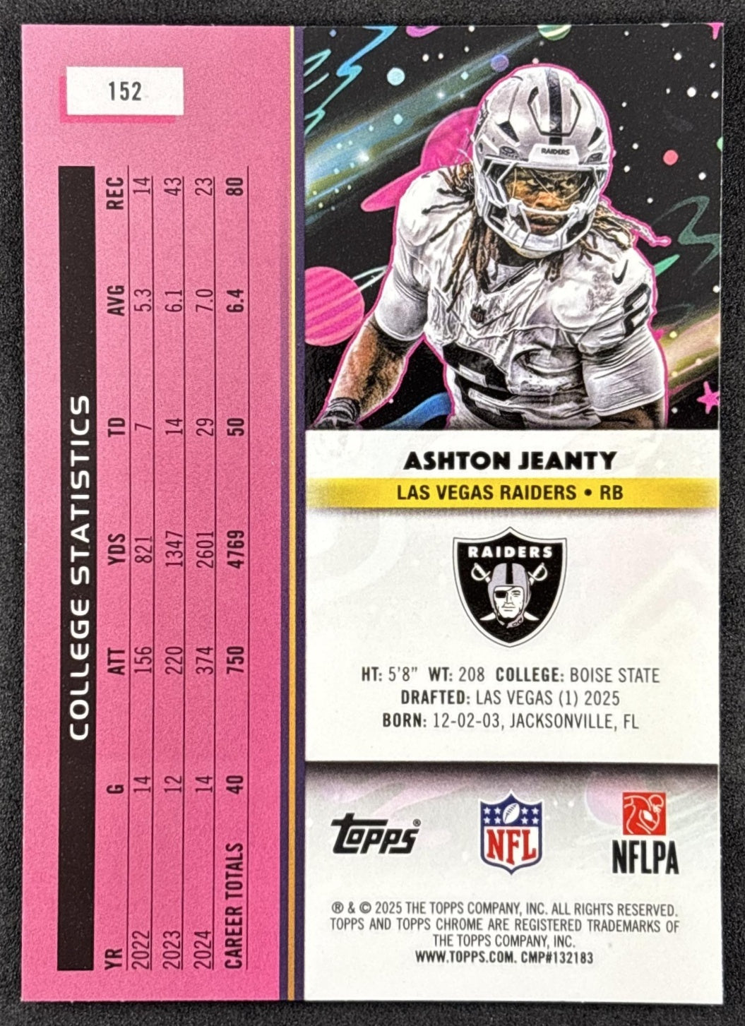 Ashton Jeanty 2025 Topps Cosmic Chrome Raiders back