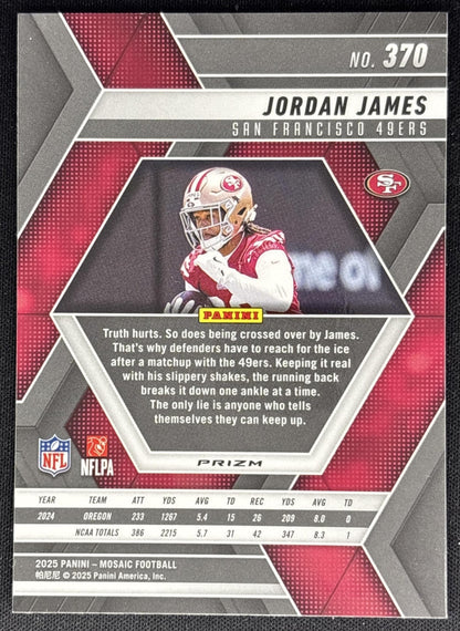 Jordan James 2025 Panini Mosaic Rookies Red Prizm 49ers back