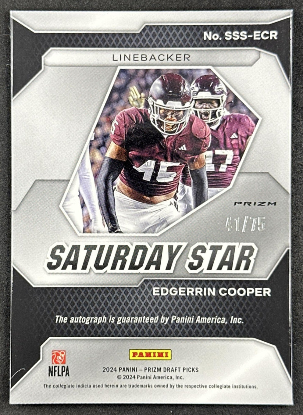 Edgerrin Cooper 2024 Prizm Collegiate Draft Picks Saturday Star Signatures Blue Ice /75 Aggies Sports Trading Cards