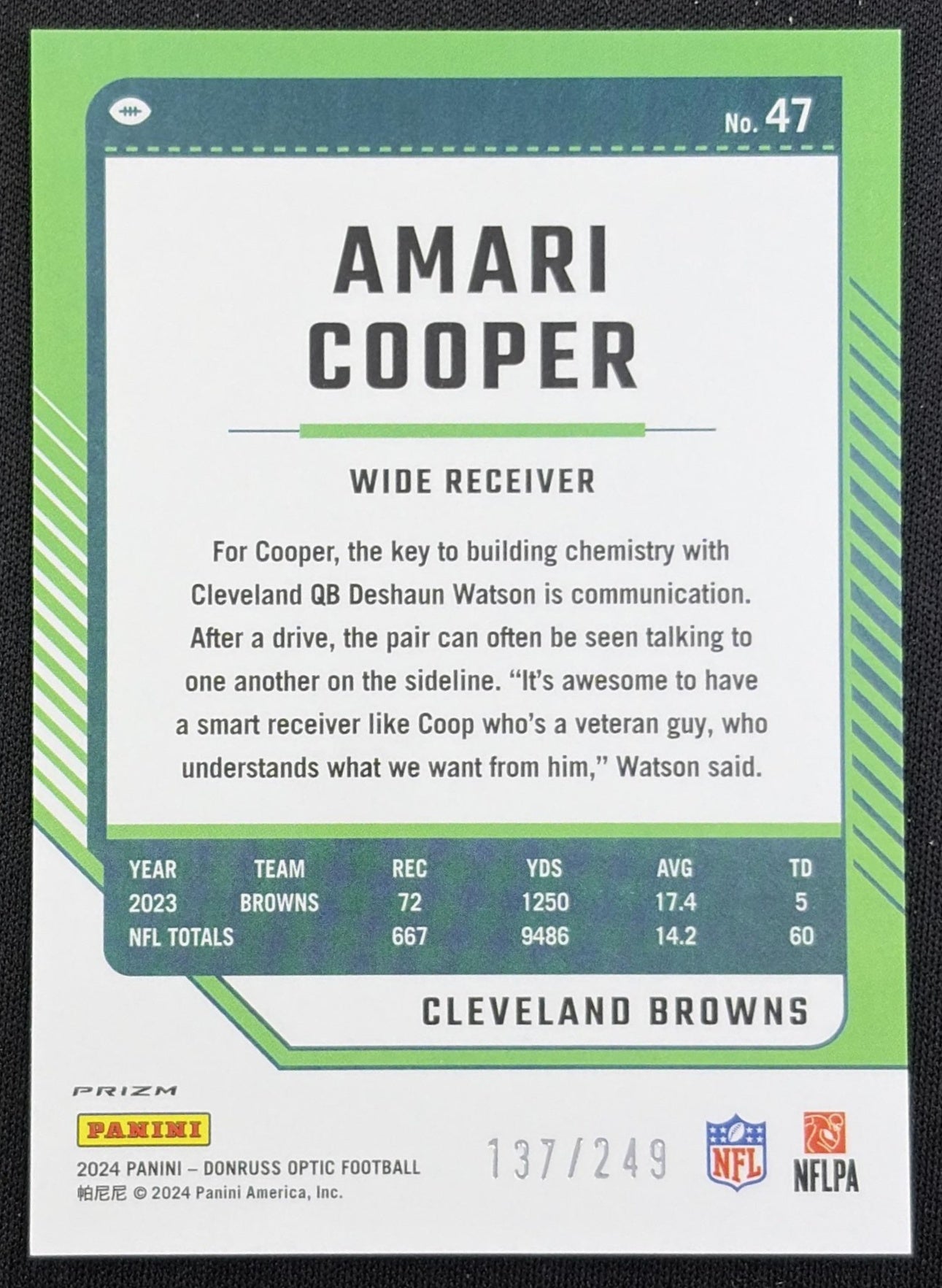 Amari Cooper 2024 Panini Donruss Optic Orange /249 Browns