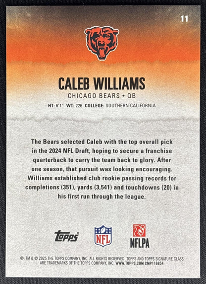 Caleb Williams 2025 Topps Signature Class Veteran Blue & Yellow Foil Bears Sports Trading Cards