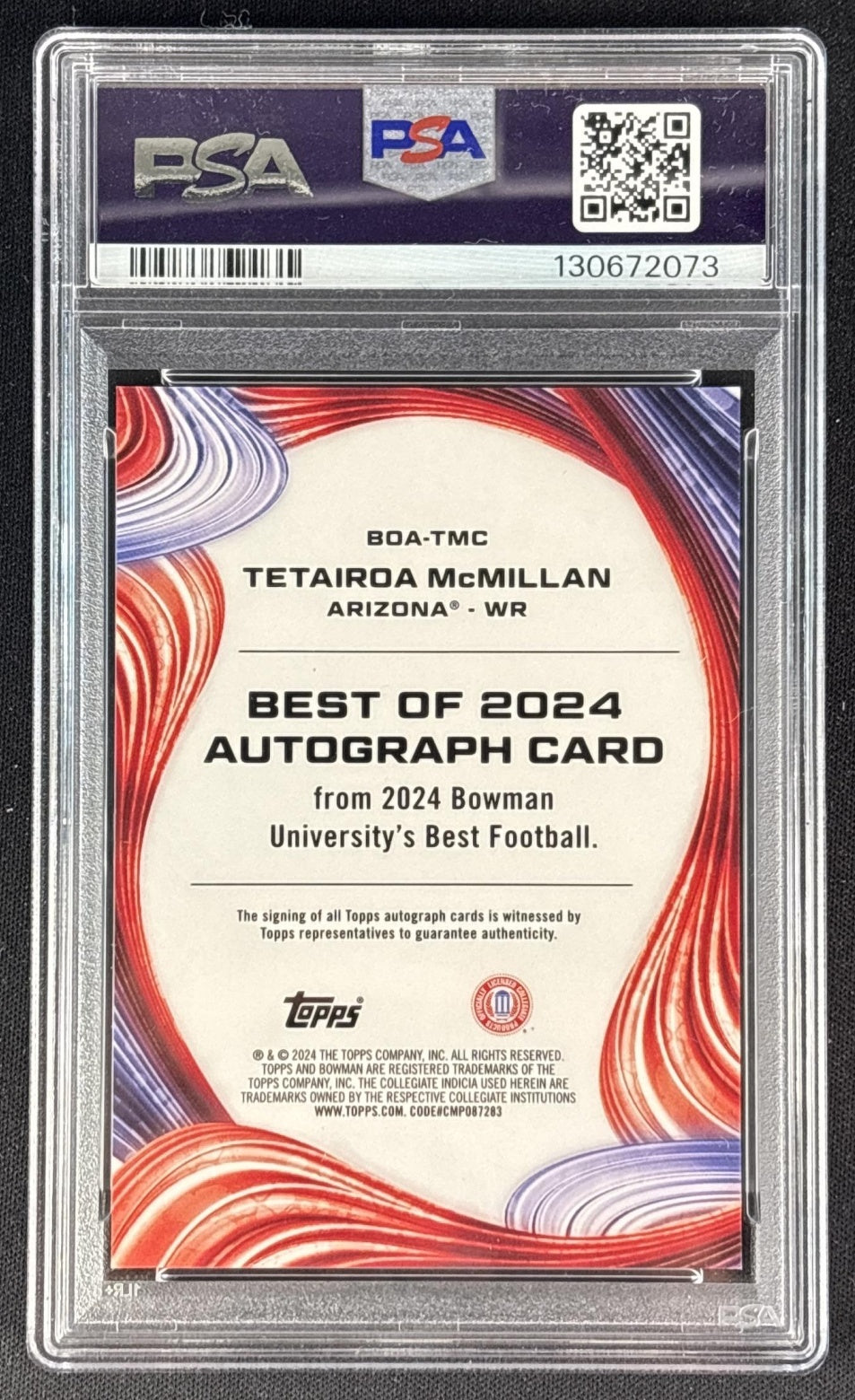 Tetairoa McMillan 2024 Bowman Best University Best of Auto PSA 10 Panthers back