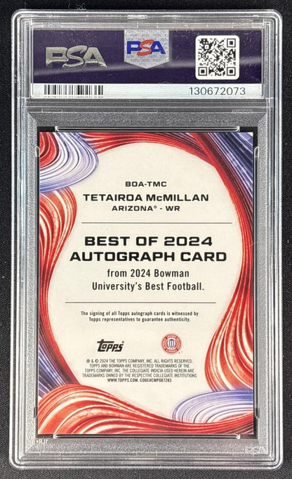 Tetairoa McMillan 2024 Bowman Best University Best of Auto PSA 10 Panthers back