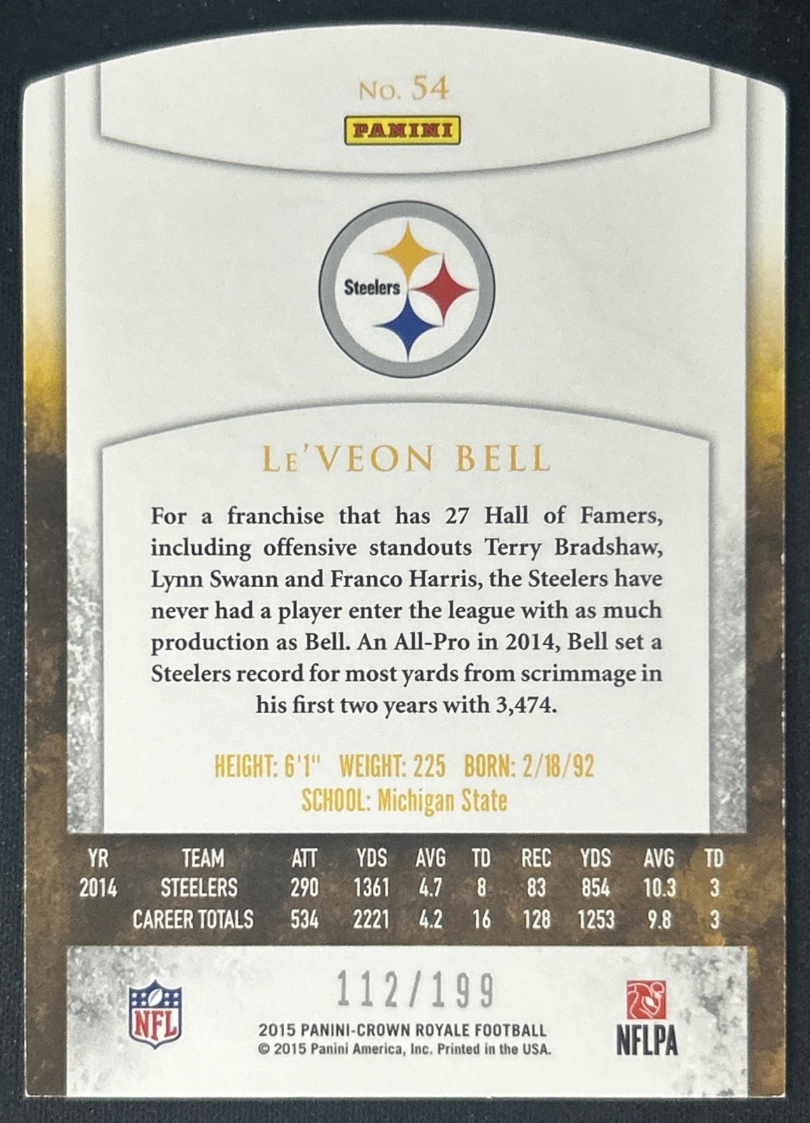 Le Veon Bell 2015 Panini Crown Royale Retail Bronze /199 Steelers back