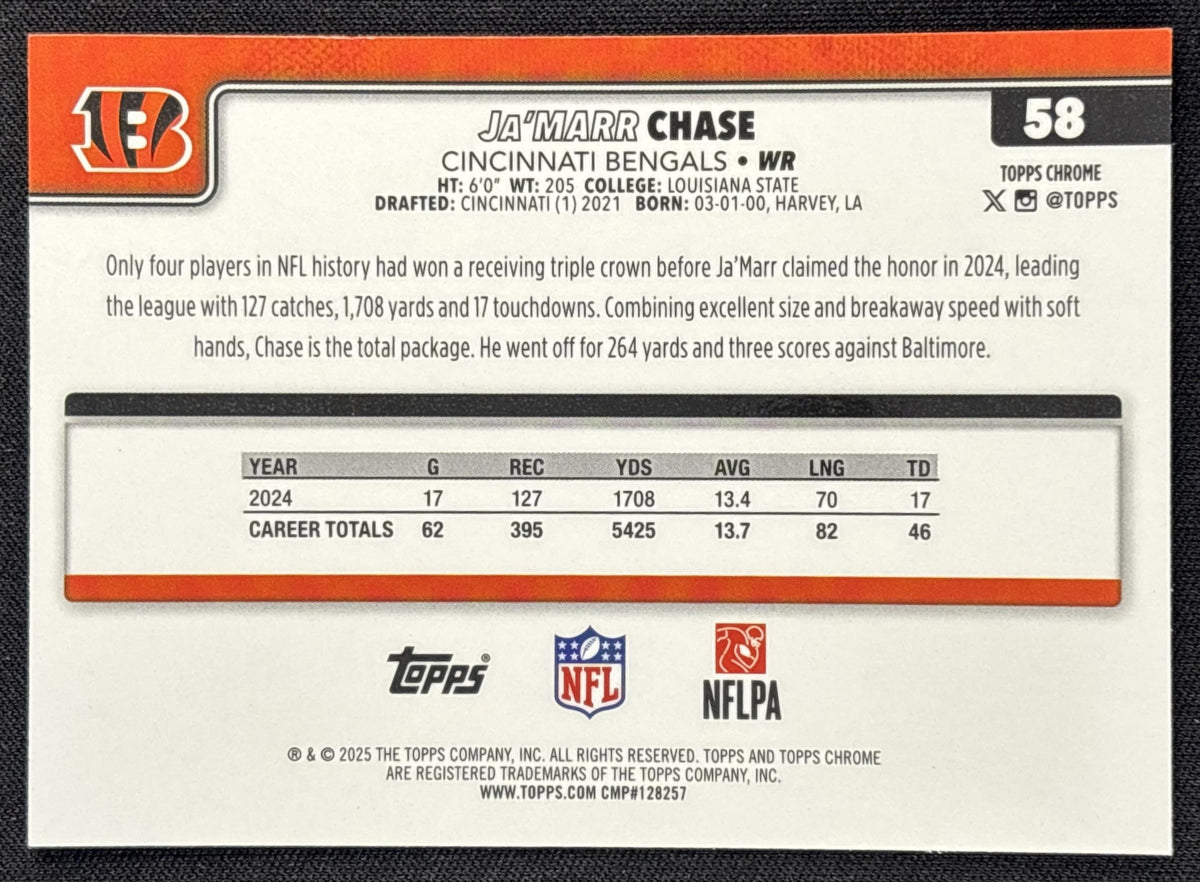 Ja'Marr Chase 2025 Topps Chrome Football Leather Refractor Bengals