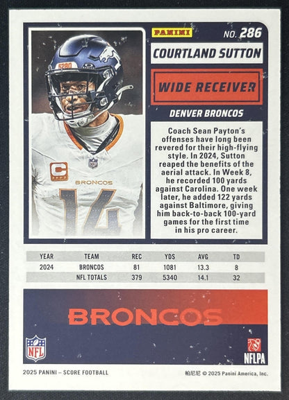 Courtland Sutton 2025 Panini Score Dots Gold /499 Broncos back