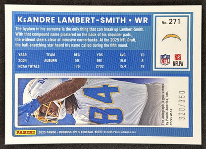 KeAndre Lambert-Smith 2025 Panini Donruss Optic Rated Rookie Auto /350 Chargers