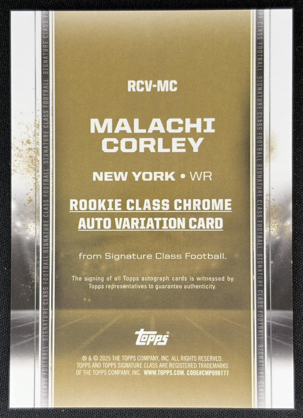 Malachi Corley 2024 Topps Signature Class Rookie Chrome Auto Refractor Jets Sports Trading Card