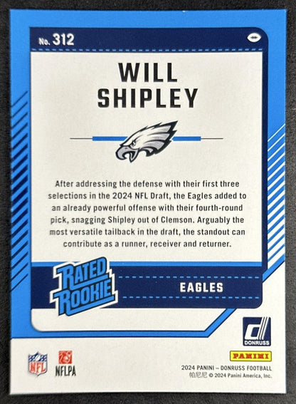 Will Shipley 2024 Panini Donruss Press Proof Green Eagles Sports Trading Card