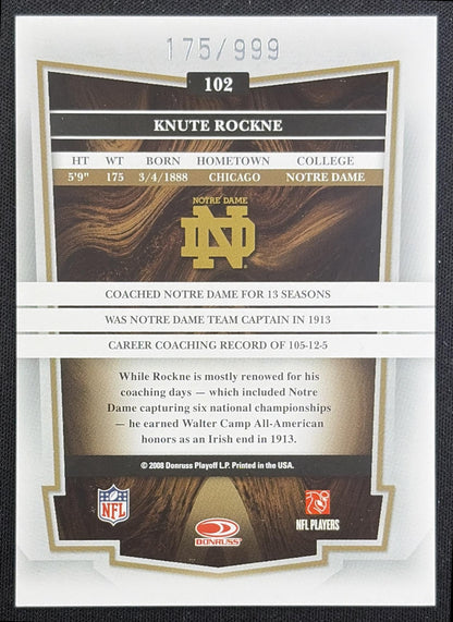 Knute Rockne 2008 Donruss Classics /999 Fighting Irish Notre Dame Fighting Irish back