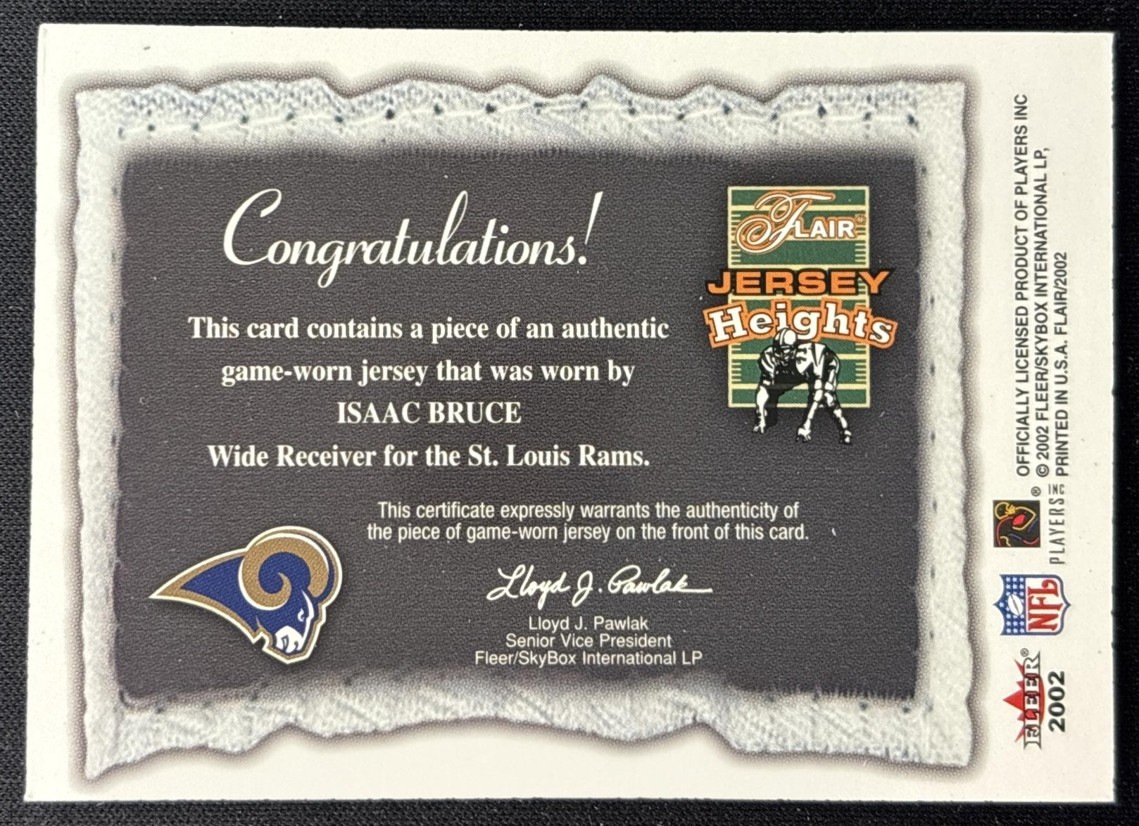 Isaac Bruce 2002 Fleer Flair Jersey Heights Jerseys