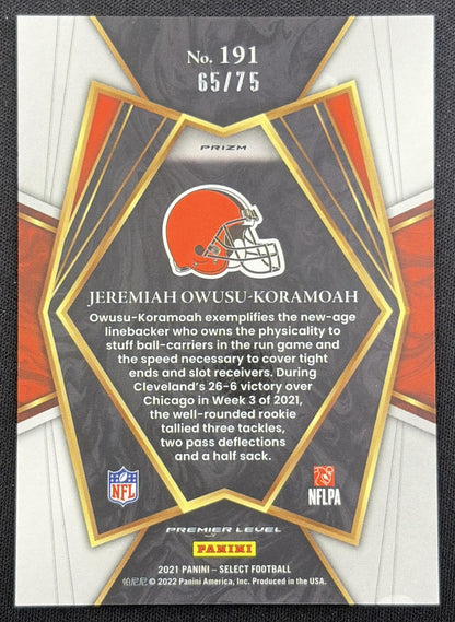 Jeremiah Owusu-Koramoah 2021 Panini Select Purple Prizm /75 Browns