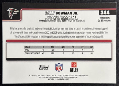 Billy Bowman Jr. 2025 Topps Chrome Rookie RayWave Refractor Falcons Sports Trading Cards