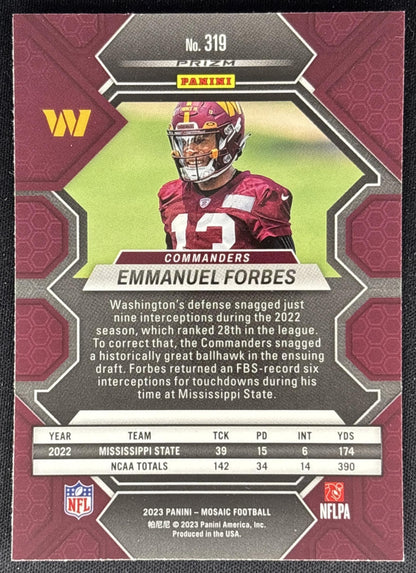 Emmanuel Forbes 2023 Panini Mosaic Reactive Blue Mosaic Commanders Sports Trading Cards