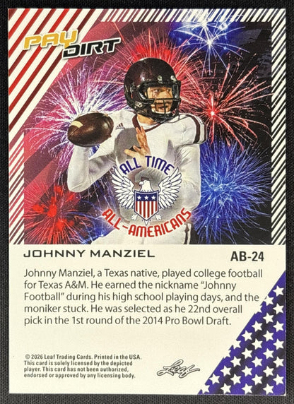 Johnny Manziel 2026 Leaf Paydirt All Time All-Americans Pink /30 back