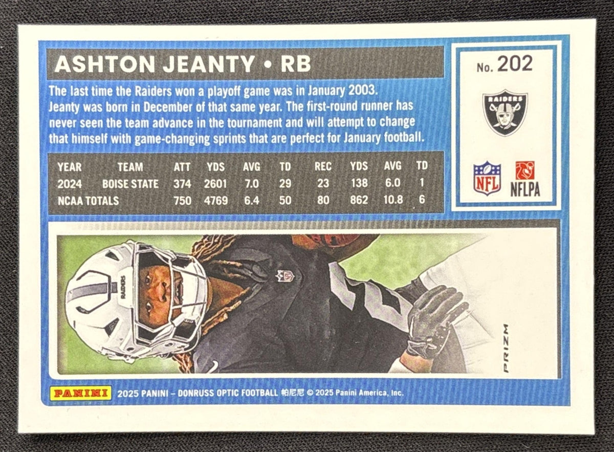 Ashton Jeanty 2025 Panini Donruss Optic Rated Rookie Purple Shock Prizm Raiders