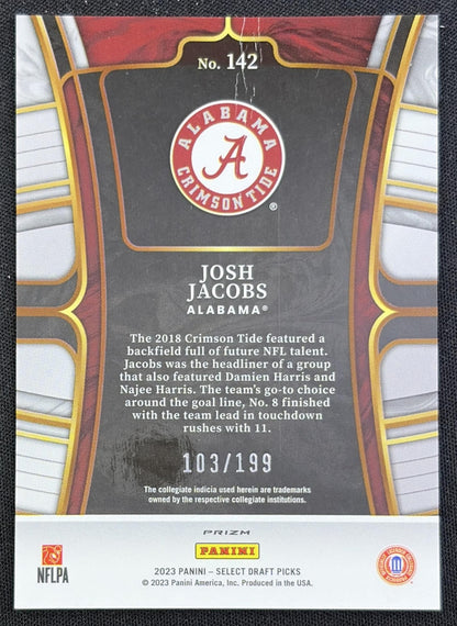 Josh Jacobs 2023 Panini Select Draft Picks Tri Color Prizm /199 Crimson Tide