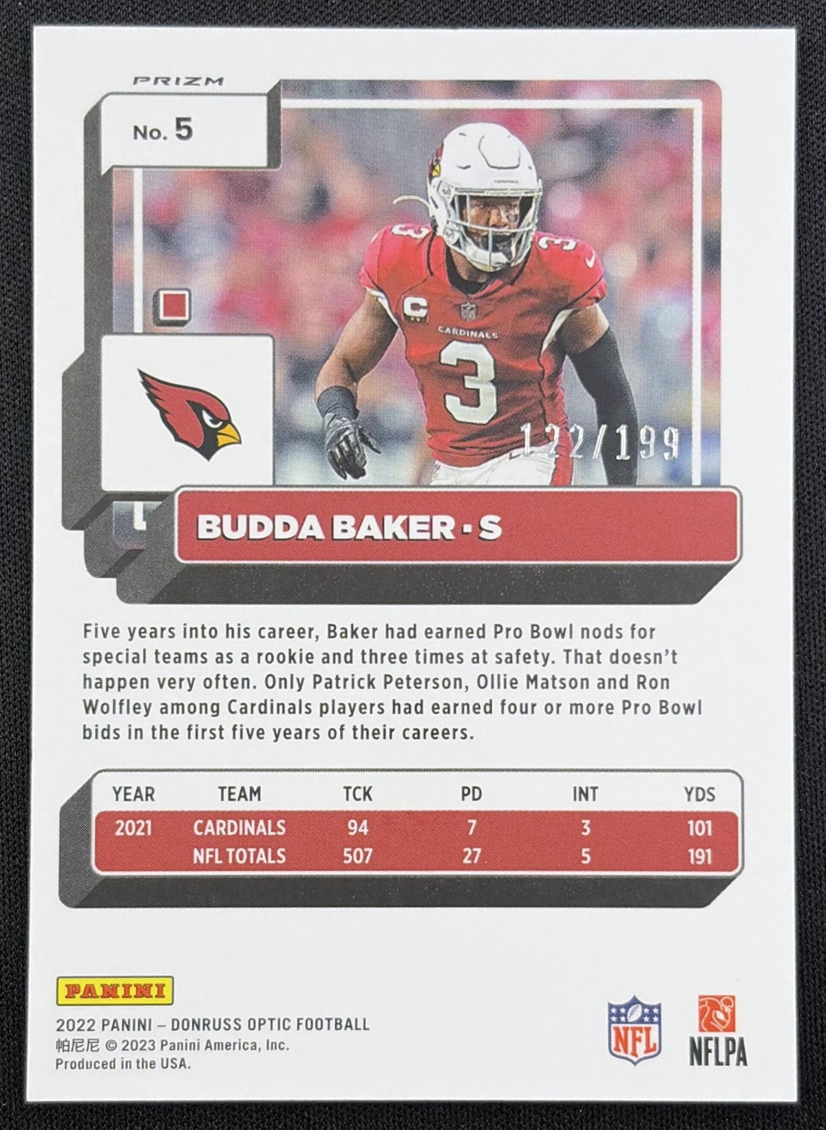 Budda Baker 2022 Panini Donruss Optic Orange /199 Cardinals