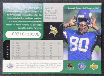 Cris Carter 1998 SPx Finite /10100 Vikings back
