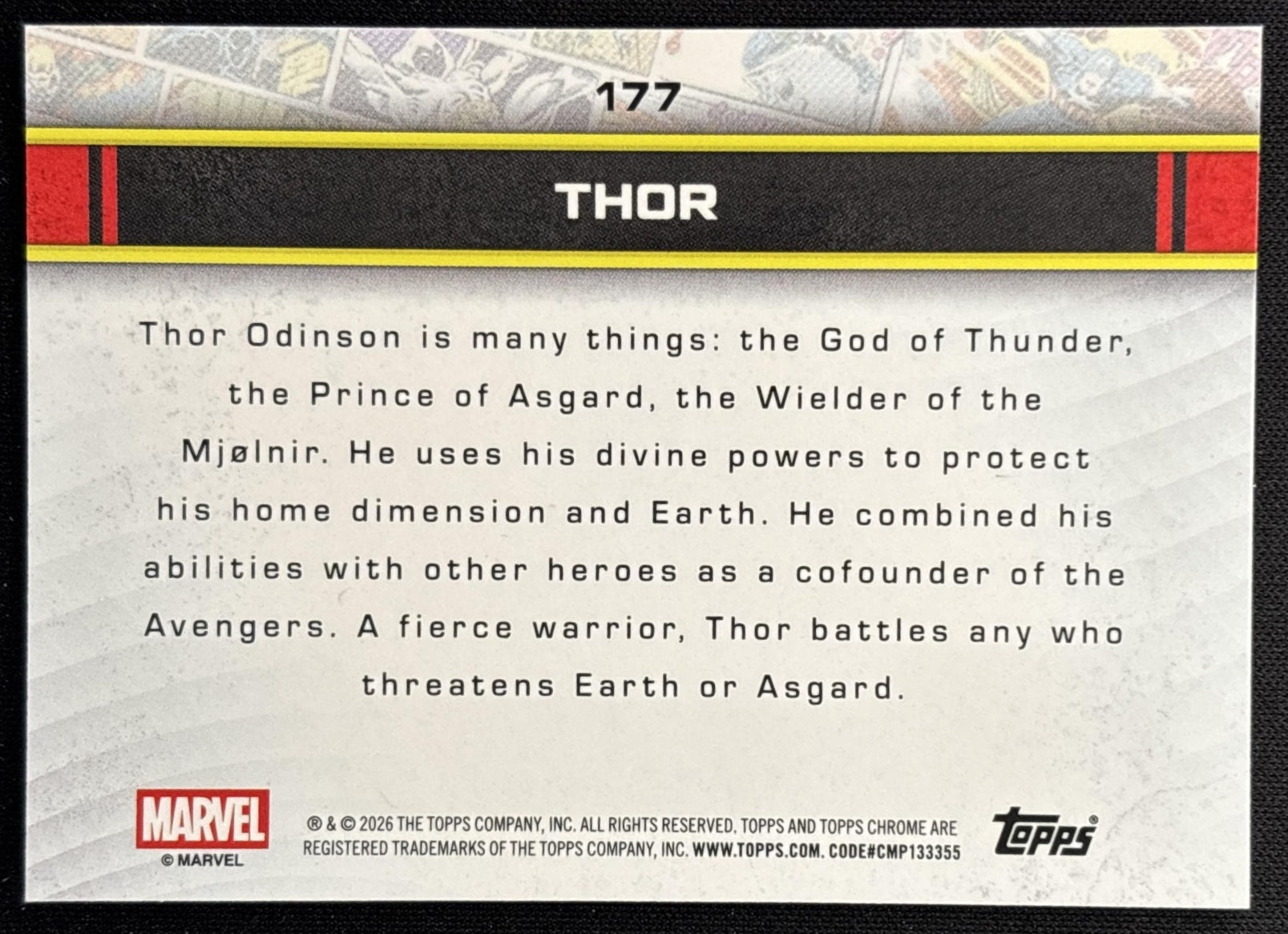Thor 2026 Topps Chrome Marvel Comics back