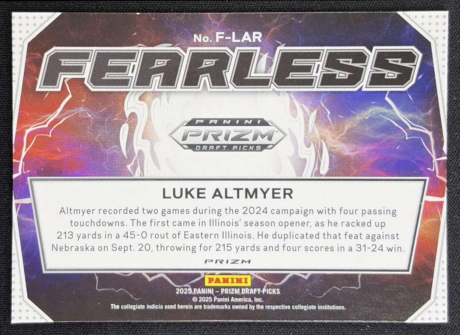 Luke Altmyer 2025 Panini Prizm Draft Picks Fearless Gold Ice Fighting Illini