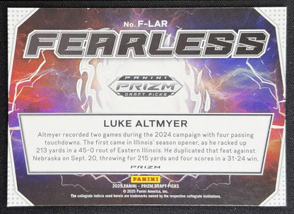 Luke Altmyer 2025 Panini Prizm Draft Picks Fearless Gold Ice Fighting Illini