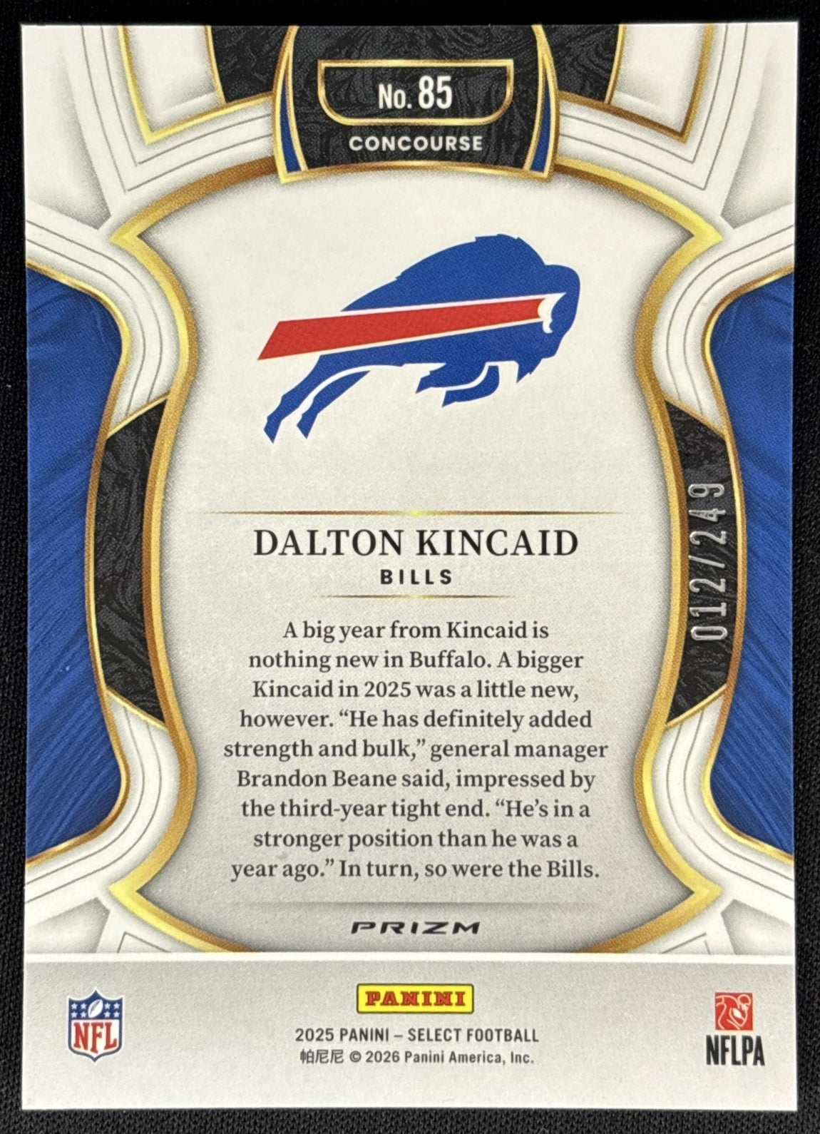 Dalton Kincaid 2025 Panini Select Concourse Red Prizm Shock /249 Bills Sports Trading Cards