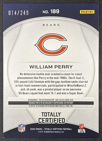William Perry 2024 Panini Totally Certified Legends Mirror Red /249 Bears