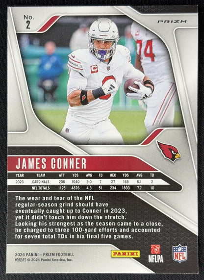 James Conner 2024 Panini Prizm Red Sparkle Cardinals back