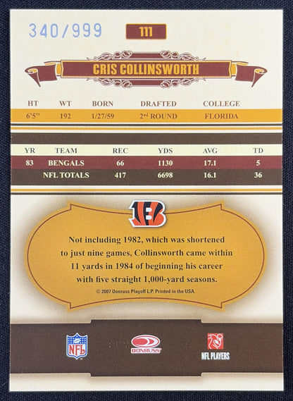 Cris Collinsworth 2007 Donruss Classics /999 Bengals