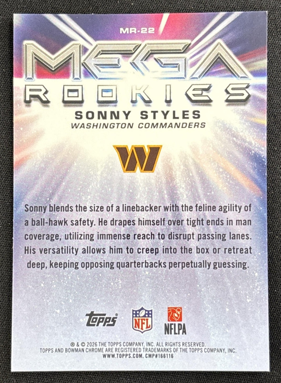 Sonny Styles 2026 Bowman Chrome Mega Rookies Mojo Refractor Commanders