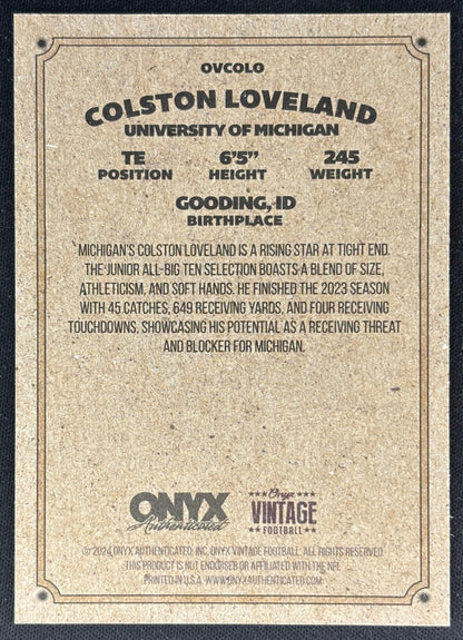 Colston Loveland 2024 Onyx Vintage Collection Wolverines Sports Trading Cards