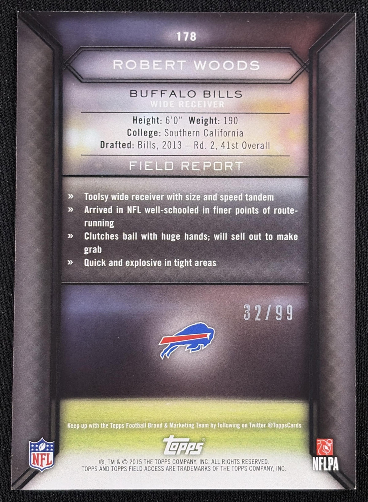 Robert Woods 2015 Topps Field Access Gold /99 Bills - Back