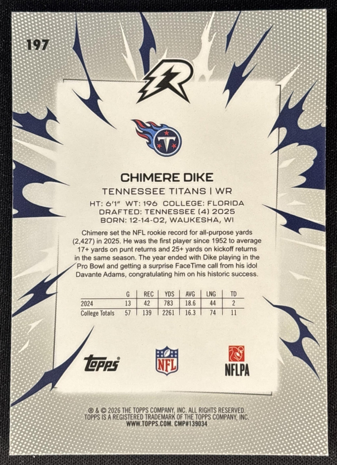 Chimere Dike 2025 Topps Resurgence Titans Sports Trading Cards