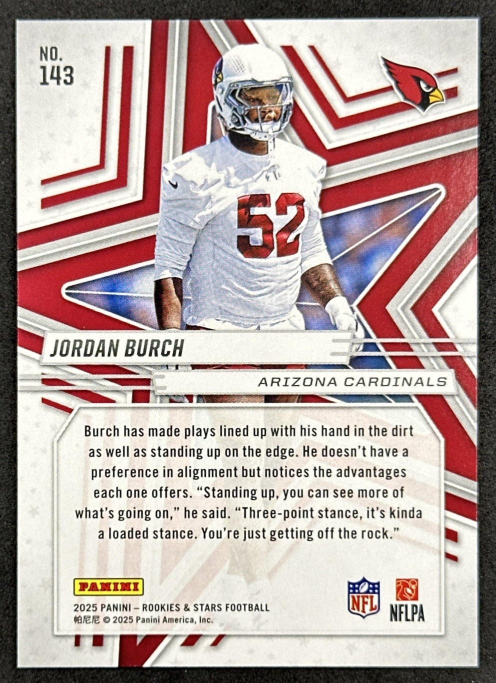 Jordan Burch 2025 Panini Rookies & Stars Purple /999 Cardinals back