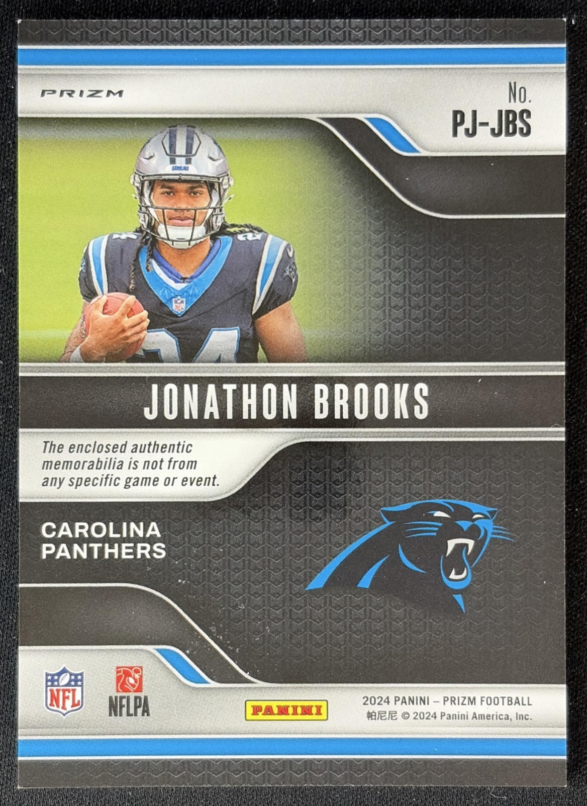 Jonathon Brooks 2024 Panini Prizm Premier Jerseys Pink Panthers back