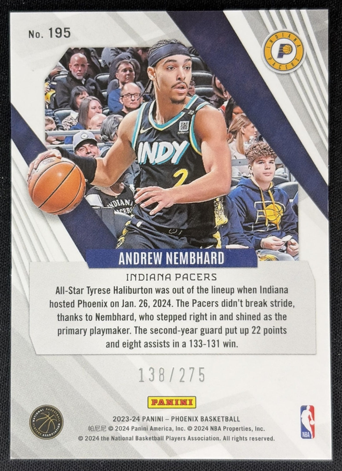 Andrew Nembhard 2023 Panini Phoenix Maroon Ice /275 Pacers back