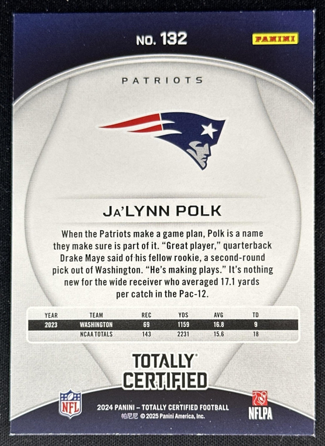 Ja'Lynn Polk 2024 Panini Certified Rookies /400 Patriots back