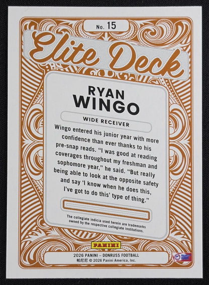 Ryan Wingo 2026 Panini Donruss Elite Deck Longhorns